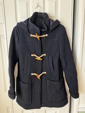 Topshop Navy Hooded Toggle Pea Coat with Natural Rope Fastenings